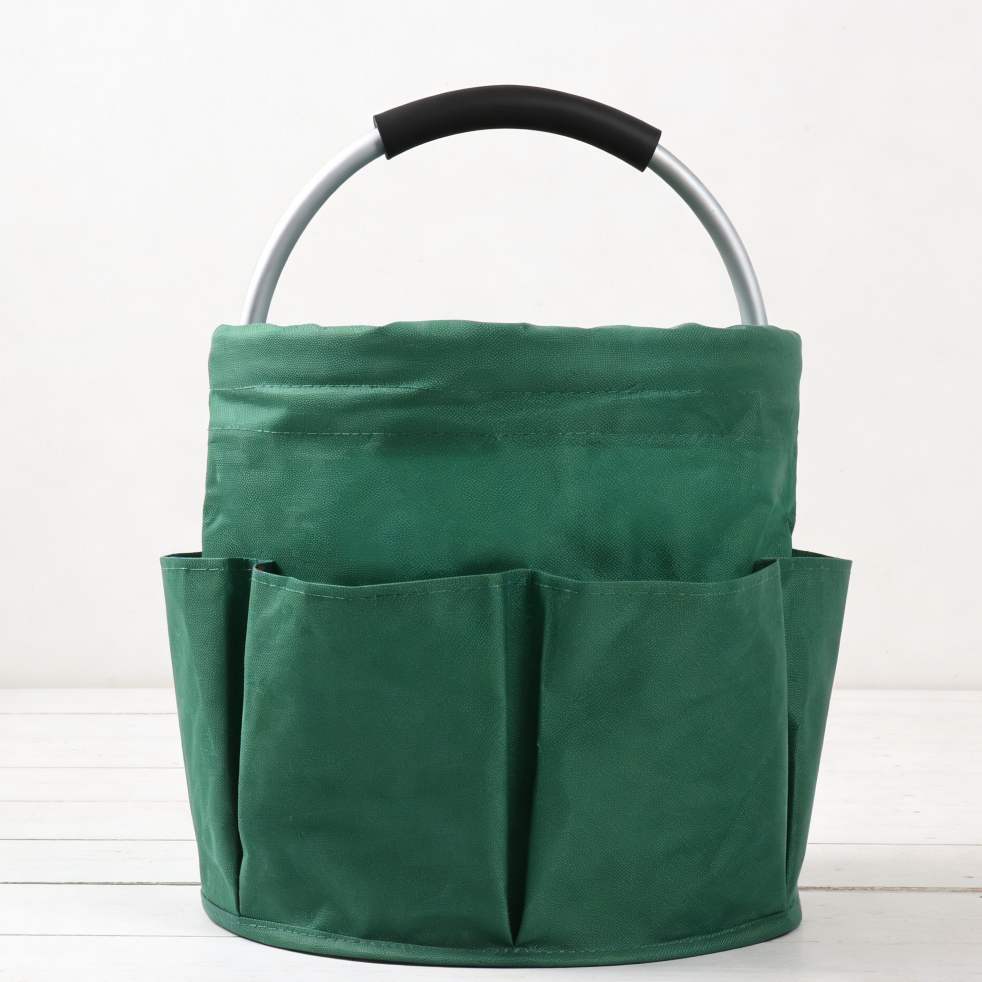 13 Green Foldable Canvas Garden Bag 6 Pockets - Image 1