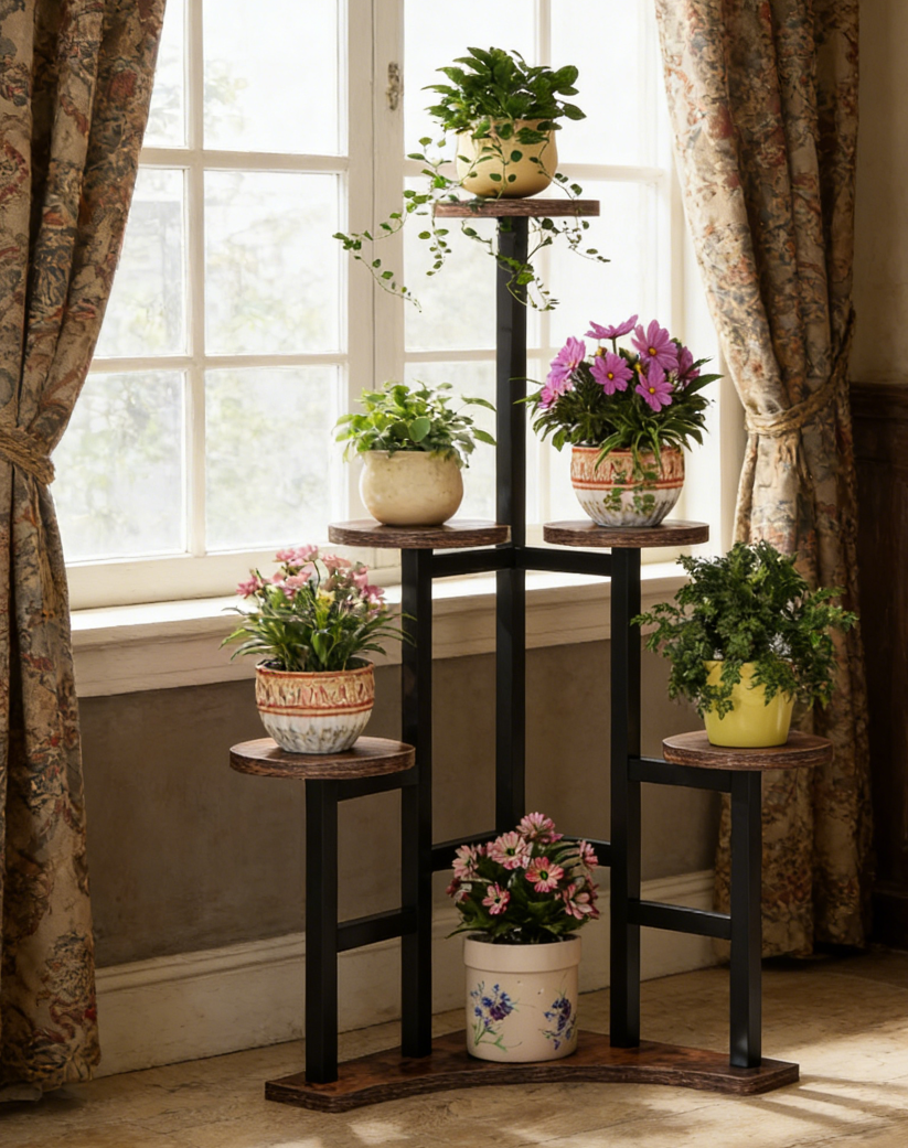 33 6-Tier Corner Plant Shelf Rustic Brown - Image 1