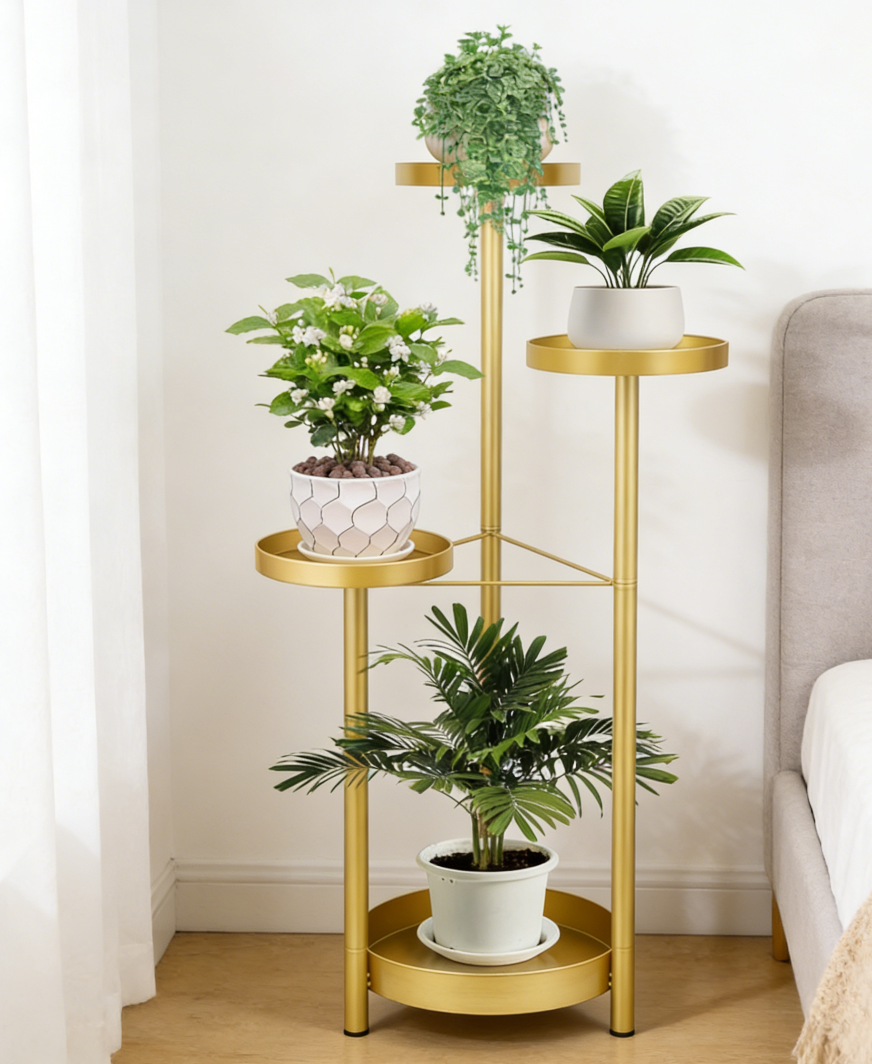37 Gold 4-Tier Metal Plant Stand Indoor Outdoor - Image 1